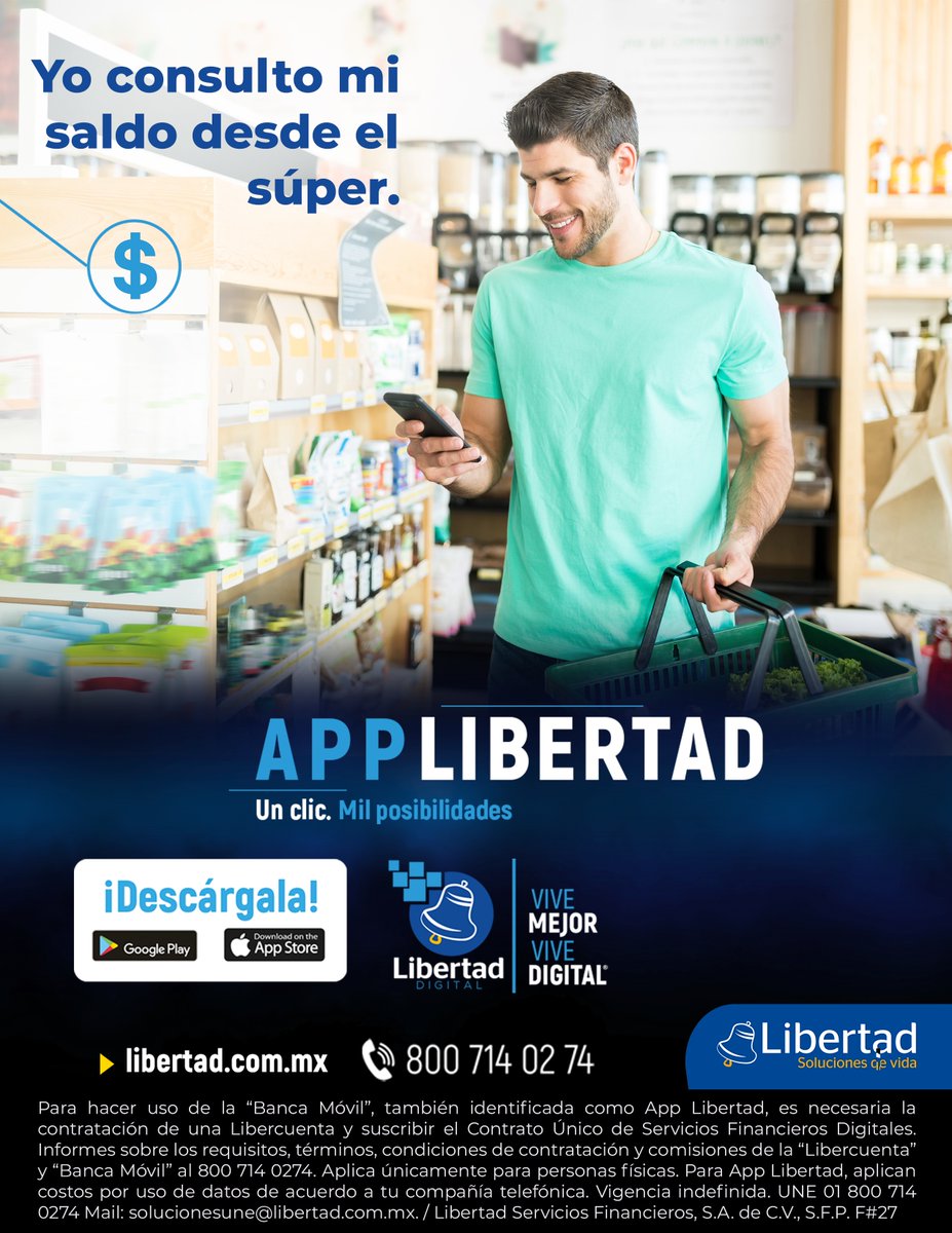 holalibertadmx's tweet photo. 📲 Consulta tu saldo en el momento que lo requieras desde tu App Libertad... ¡Más fácil, más rápido, más soluciones! Conoce más en https://t.co/wSBmb47sHV #AppLibertad #LibertadSolucionesdeVida🔔 https://t.co/qq6tCaBuDo