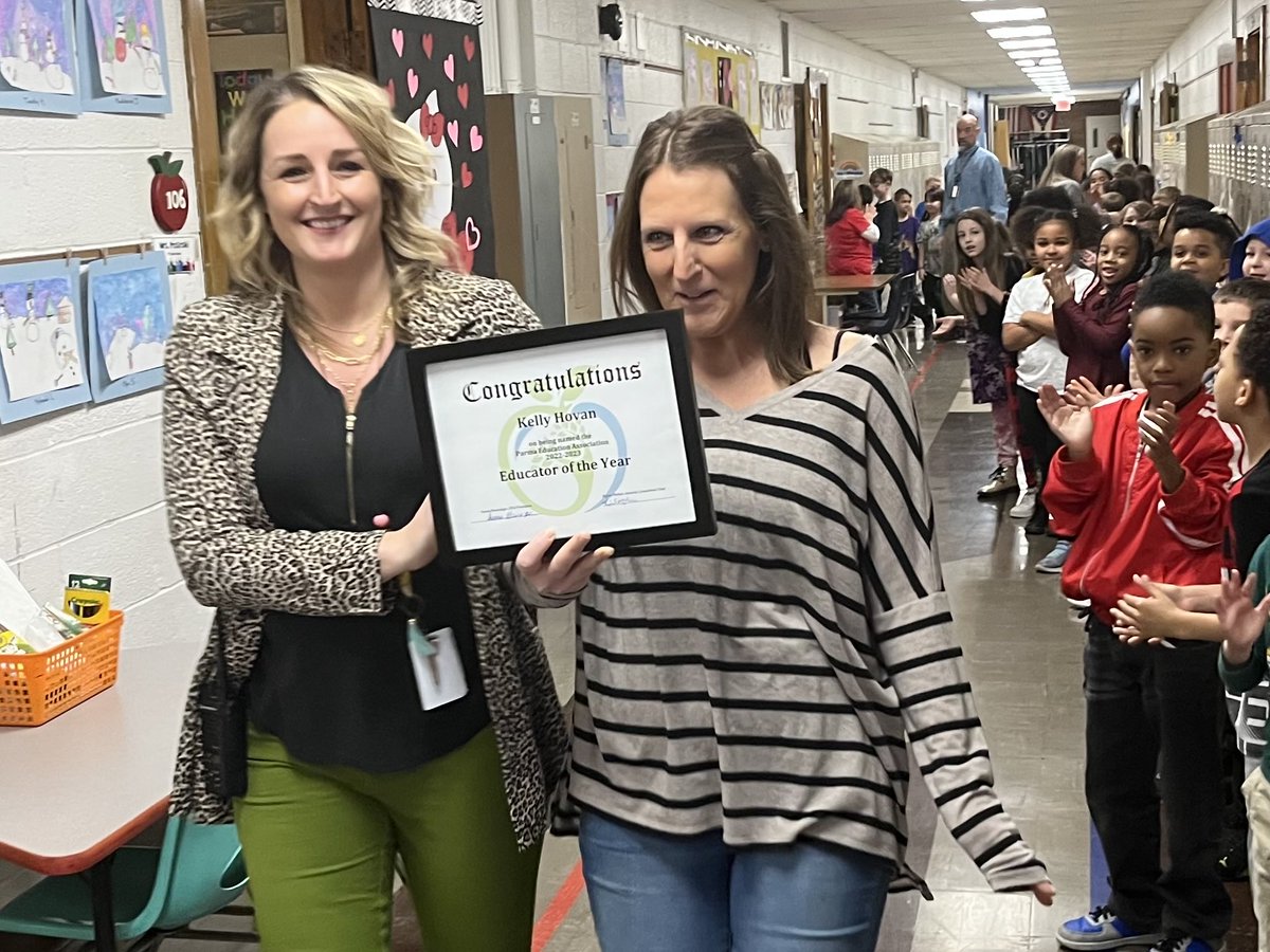 This was a great Parma moment! Ms Walden escorted Parma Educators Association’s Certified Staff Member of the Year Mrs Hovan through two hallways of cheering Ridge-Brook students. Congratulations Mrs Hovan!
