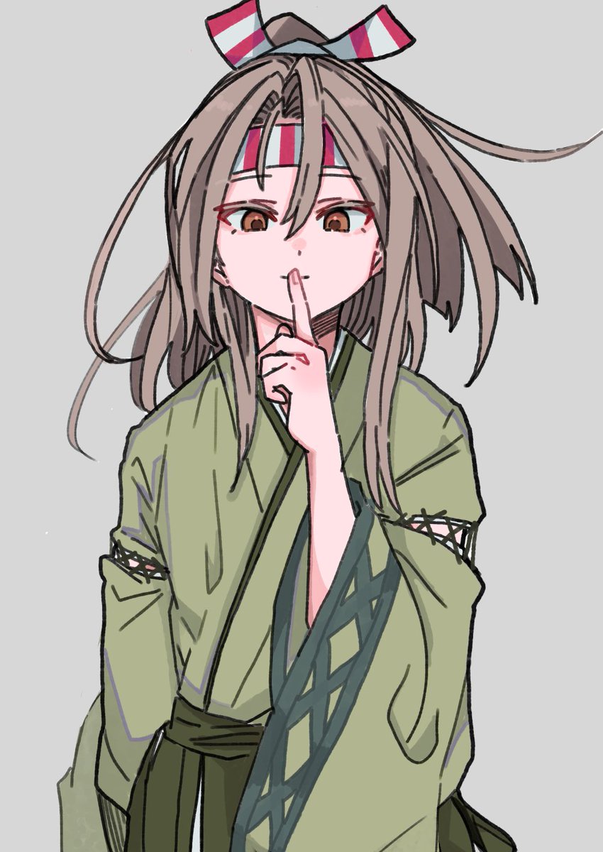 zuihou (kancolle) 1girl solo japanese clothes headband hachimaki simple background grey background  illustration images