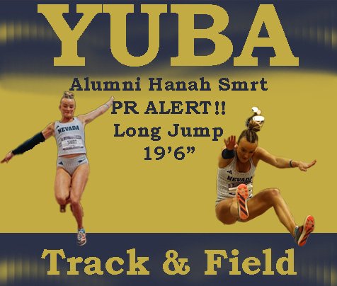 YubaTrack's CCCAA track and FIELD Athlete of the year and 2019 State Heptathlon champion jumped a PR in her last Collegiate event jumping 19'6" at the MWC Championships!!! We miss you Kiddo!!!!
#YubaMade #HowdysMultis #CoachesAlwaysHaveFaverites🤣