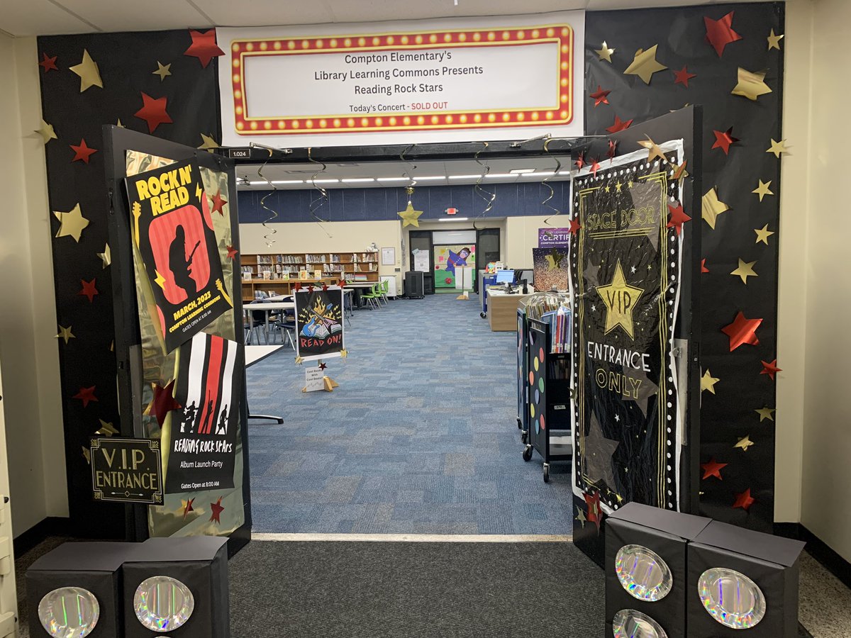 cablekris's tweet photo. We have Cool Books with Cool Beats in the Library all week to celebrate Read Across America. Stop by for Rockin’ Stories, Musical Books, and our Rock Star Selfie Station. @Comptoncubs @CCALMS @CobbLibMedia https://t.co/VXzQs9Kfc7