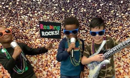 cablekris's tweet photo. We have Cool Books with Cool Beats in the Library all week to celebrate Read Across America. Stop by for Rockin’ Stories, Musical Books, and our Rock Star Selfie Station. @Comptoncubs @CCALMS @CobbLibMedia https://t.co/VXzQs9Kfc7