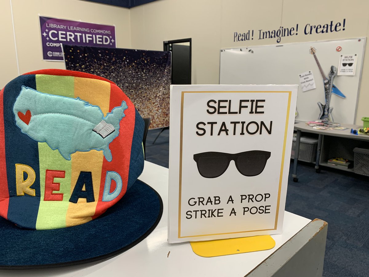 cablekris's tweet photo. We have Cool Books with Cool Beats in the Library all week to celebrate Read Across America. Stop by for Rockin’ Stories, Musical Books, and our Rock Star Selfie Station. @Comptoncubs @CCALMS @CobbLibMedia https://t.co/VXzQs9Kfc7