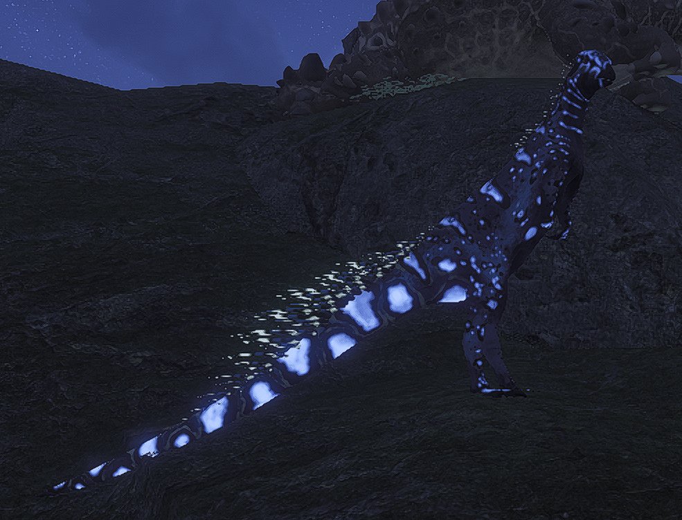 Raiah_Raiah's tweet image. I've got a brand new Ory that changes color depending on lighting conditions. Colorshift is a thing that happens when you have the same pattern twice on the same skin, and on Ory it can happen in the Quills and the Shimmer (Both glowy) patterns.

#BeastsofBermuda