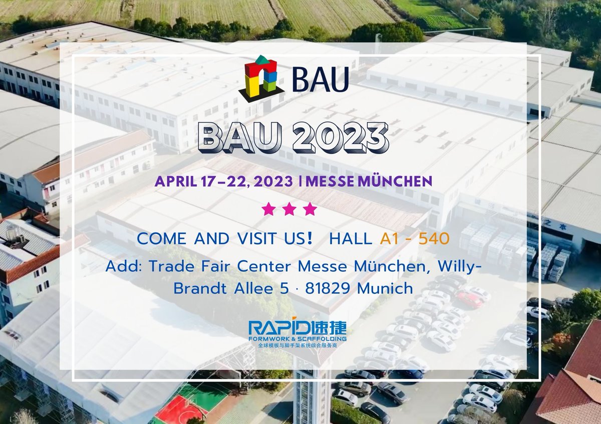 Chinesescaffold's tweet photo. We are thrilled to invite you to join us at BAU2023, we'll show you our latest scaffolding &amp; formwork products, interact with our experts, and learn more about our company and services. 
We would be honored to have you join us and share this exciting experience together.
#BAU2023 https://t.co/6g8NzmsCuF