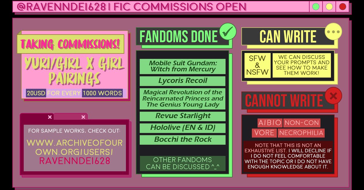 ravenndei fic commissions open on Twitter "Rate card for fanfic