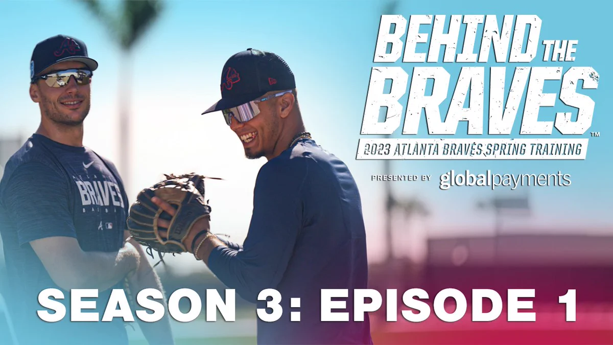 Thumbnail photo featuring Vaughn Grissom and Matt Olson during Spring Training for Season 3: Episode 1 of Behind the Braves presented by Global Payments. 