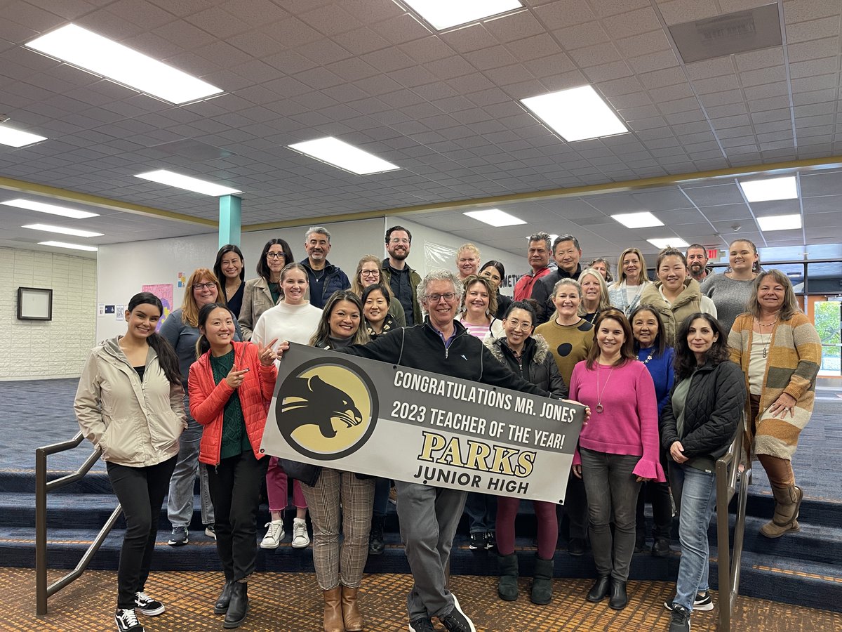 ParksJHS's tweet photo. Congratulations to Mr. Jones for being named Teacher of the Year 2022-2023! We are so glad to have you as a Panther! @FullertonSD #ParksBest2Years #TheParksWAY @MrsMundschau https://t.co/NqtOaAQKTP