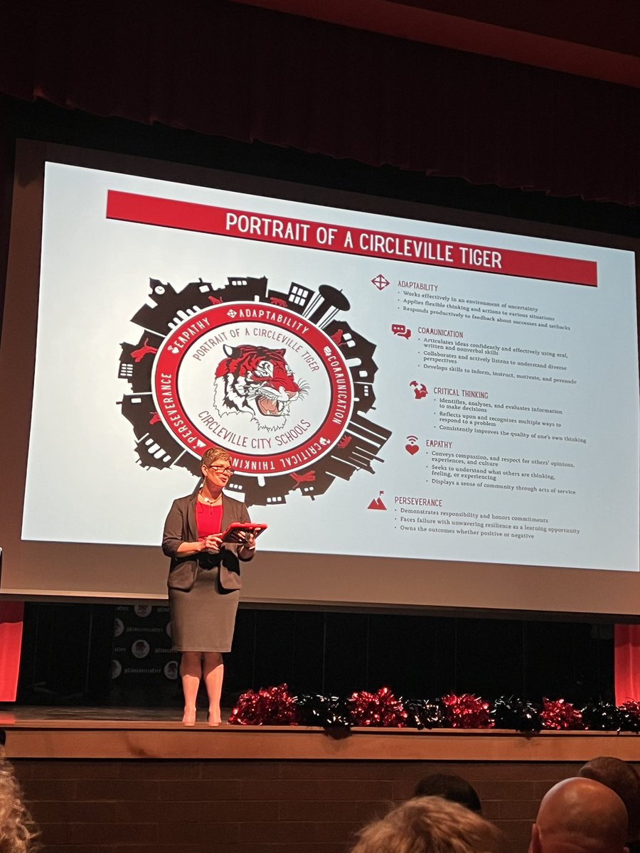 JacqueB33's tweet photo. Excited to be at Circleville City Schools as they unveiled their Portrait of a Circleville Tiger to a packed house!
#PortraitofaGraduate  @halleykimberly @battelleforkids https://t.co/KUgN9cpZT9