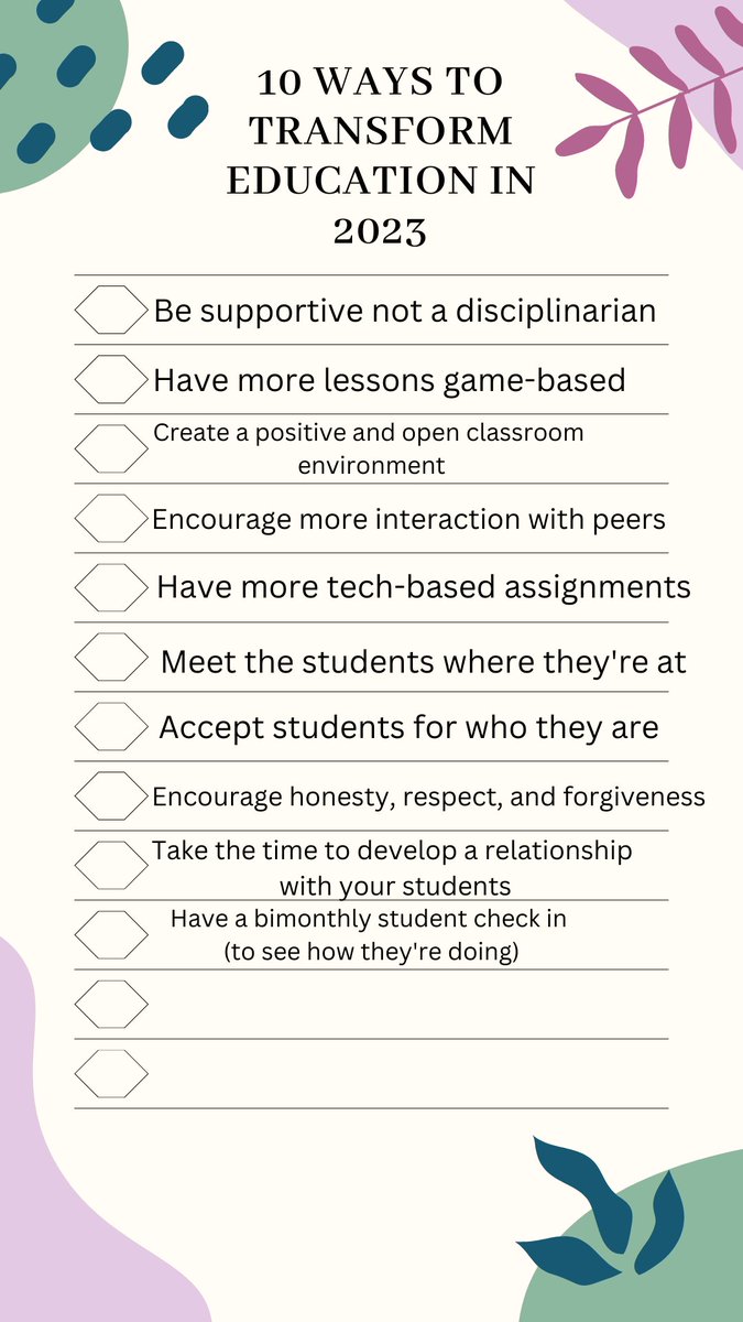 panagioe's tweet photo. Hello everyone! I used Canva to create my list of 10 ways to transform education in 2023 #GoalsProject #WebT23 https://t.co/p19eqa9de7
