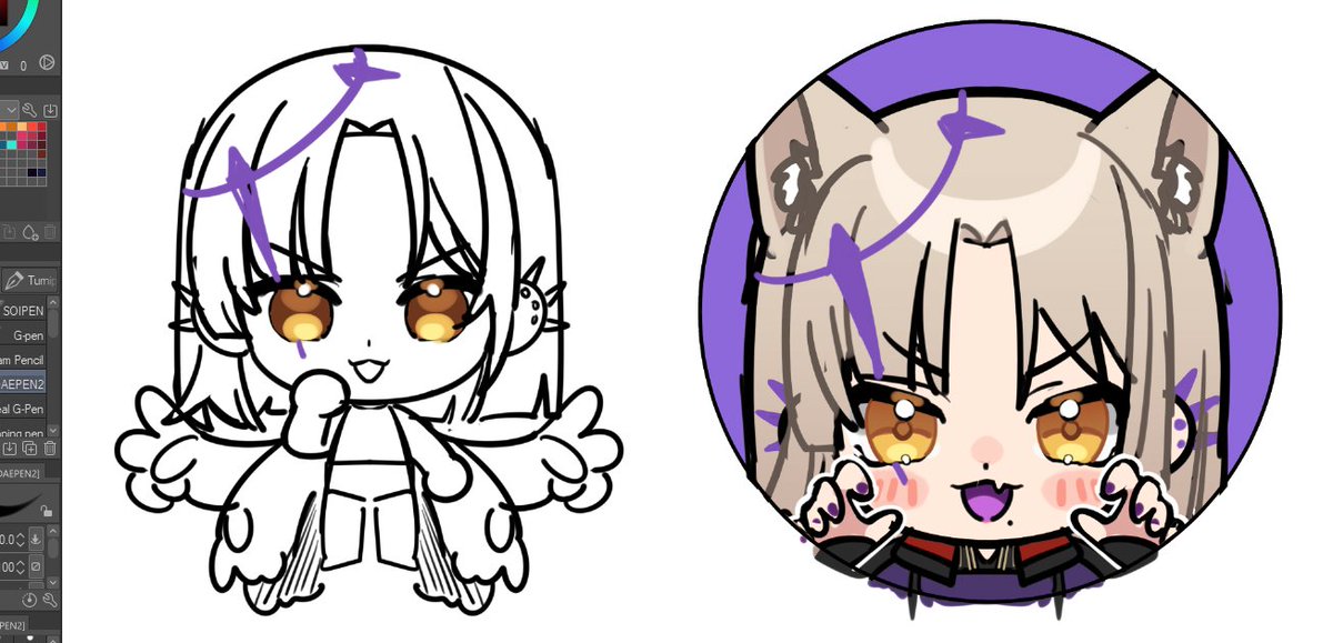 1girl animal ears chibi v-shaped eyebrows smile wings parted bangs  illustration images