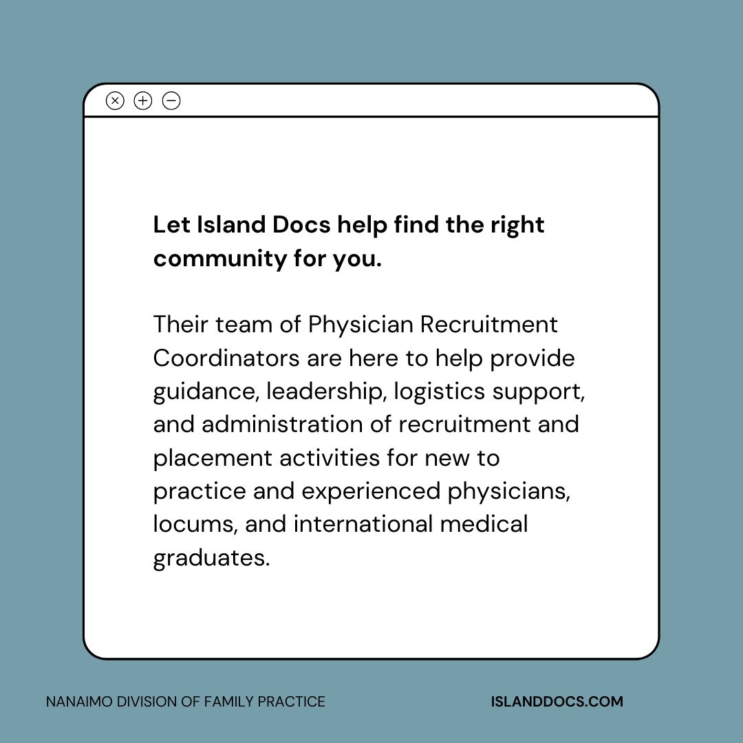 NanaimoDivision's tweet photo. Island-wide Family Practice Opportunities🏝️

Let Island Docs help find the right community for you!

🔗Link in bio. https://t.co/PDKWXJEJ3E