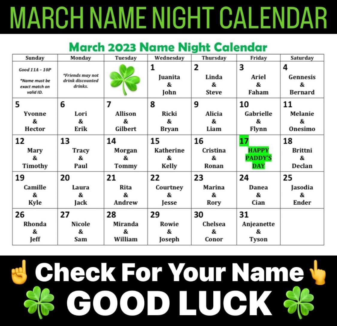 TheGoosesAcre1's tweet photo. Feeling LUCKY? 🍀
#Drinks & #Drafts
@TheGoosesAcre1
$.25 #WellDrinks🥃
10oz #Domestics🍺
If your name appears on
our #NameNightCalendar
Name must be an exact match
w/your 21+ valid ID/Passport
Only named party is eligible
Good only on the date name is listed from 11AM-10PM https://t.co/IXcsdePAOT