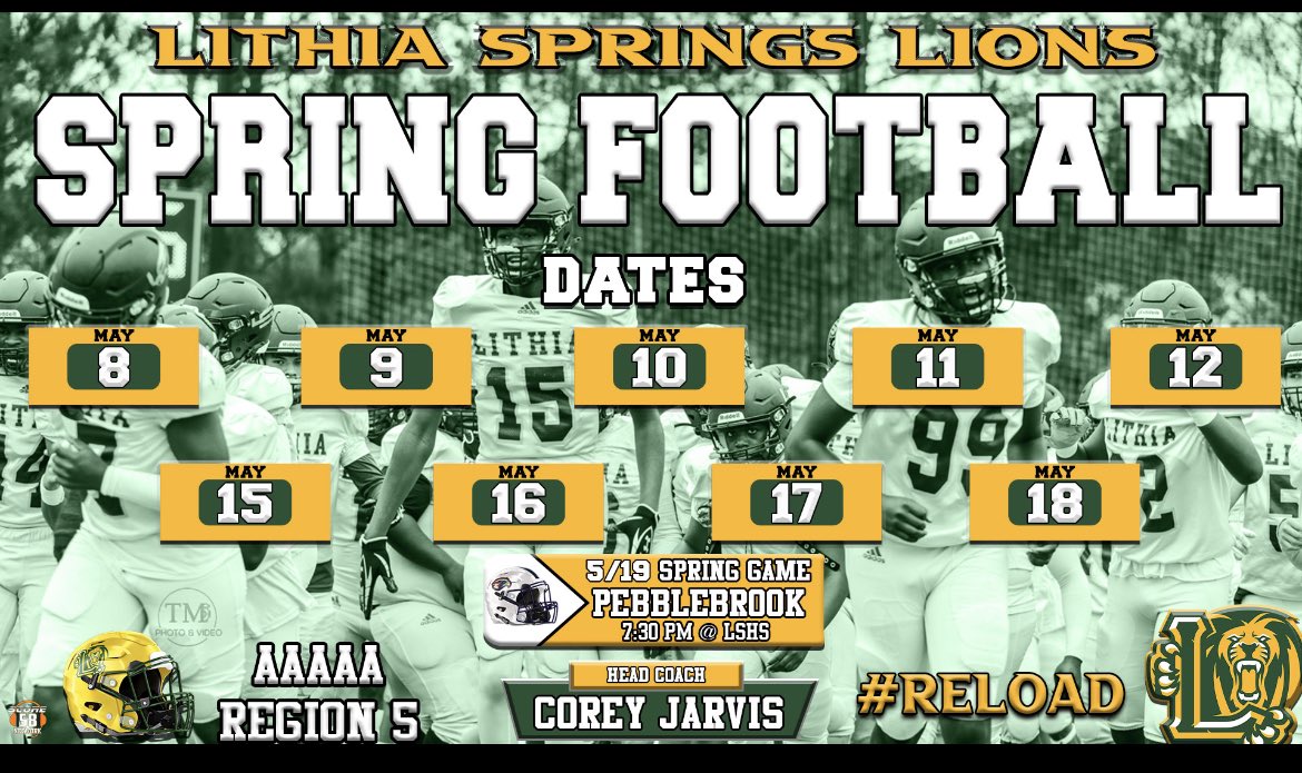 Lithia Springs Spring Football Dates!!!