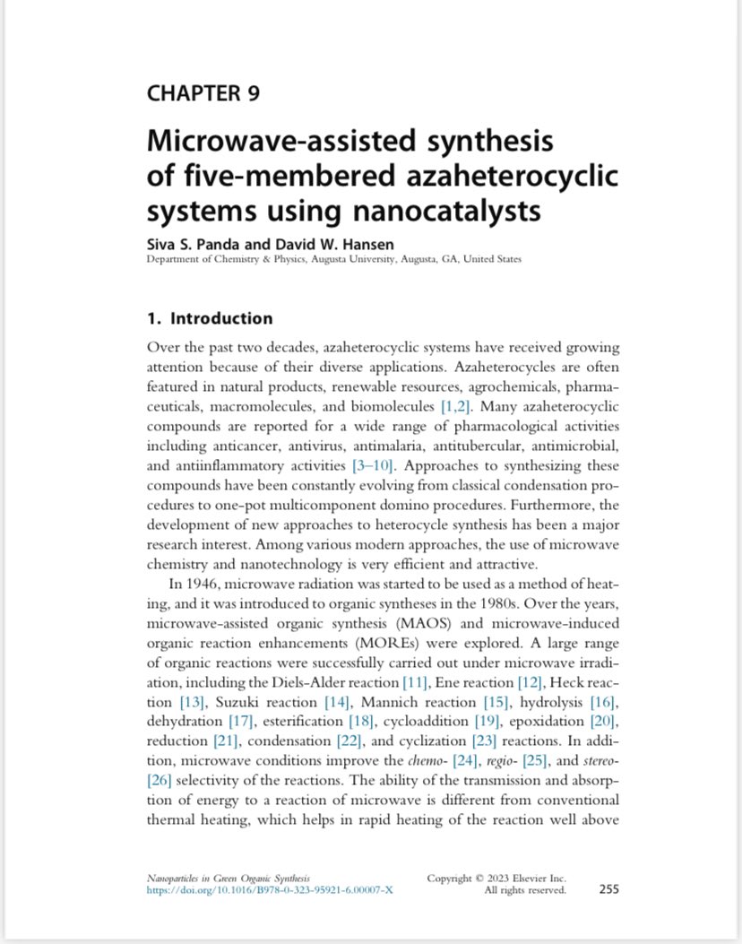 Super proud to share that the book chapter I collaborated on has been officially published in the textbook “Nanoparticles in Green Organic Synthesis”