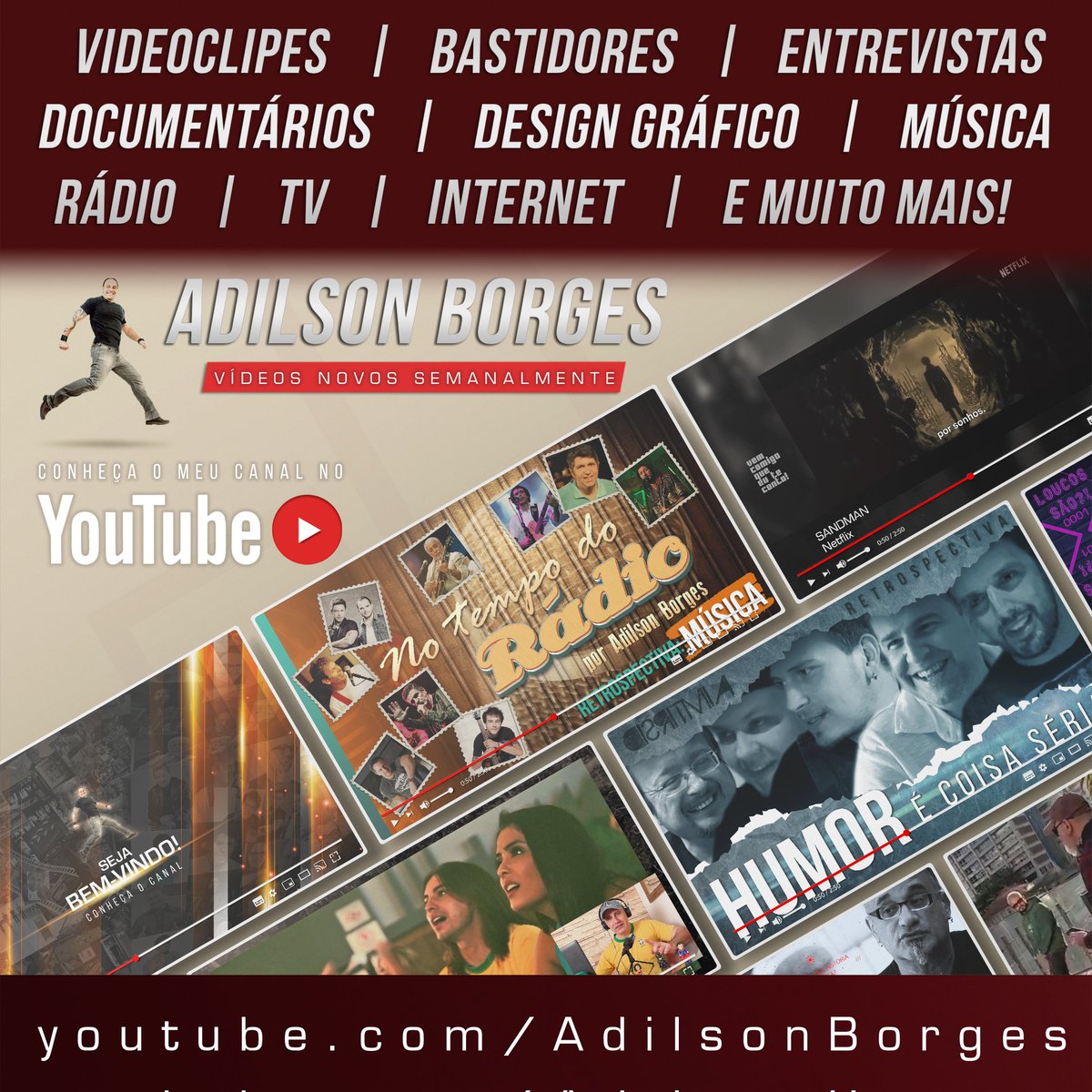 borges_adilson's tweet photo. Me dá uma força p/ chegar aos mil inscritos? Mto obrigado a vc q fez ou fará isso! Vídeos novos, semanalmente: https://t.co/ZD1ikWCdp2

#videoclipes #musicvideos #bastidores #makingof #entrevistas #interviews #designgráfico #graphicdesign #rádio #radio #tv #documentários https://t.co/t38ghQQ7eg