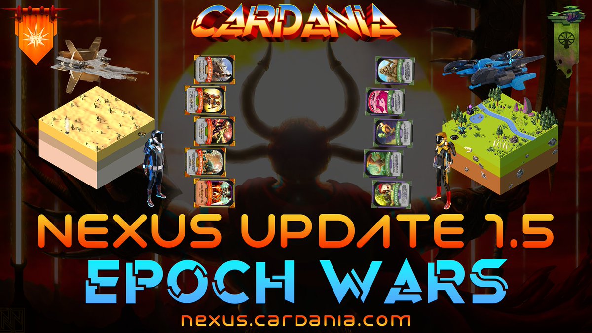 📌Bullet Points on our Nexus 1.5 "EPOCH WARS" Update:
- Assign 5 Creature cards per Terraform🃏
- Launch attacks from your lands ⚔️
- Assign Starships to Lands 🚀
- Starships extend Reach and add both attack and defense ⚡️
- Citizens also add nexus.cardania.com