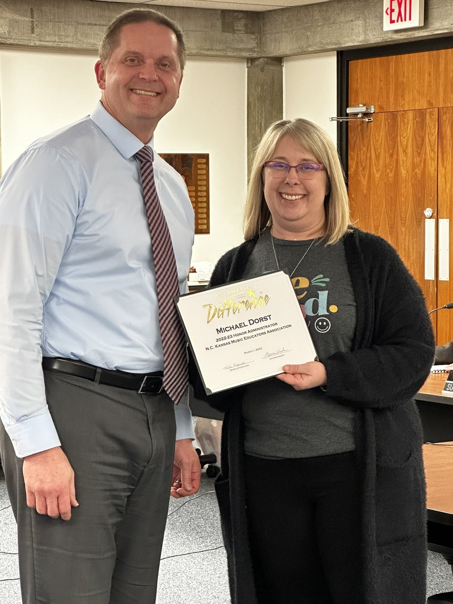 Board of Education also recognized MHS Principal Michael Dorst - KS Music Educator Assoc. Honor Administrator for 2022-23!