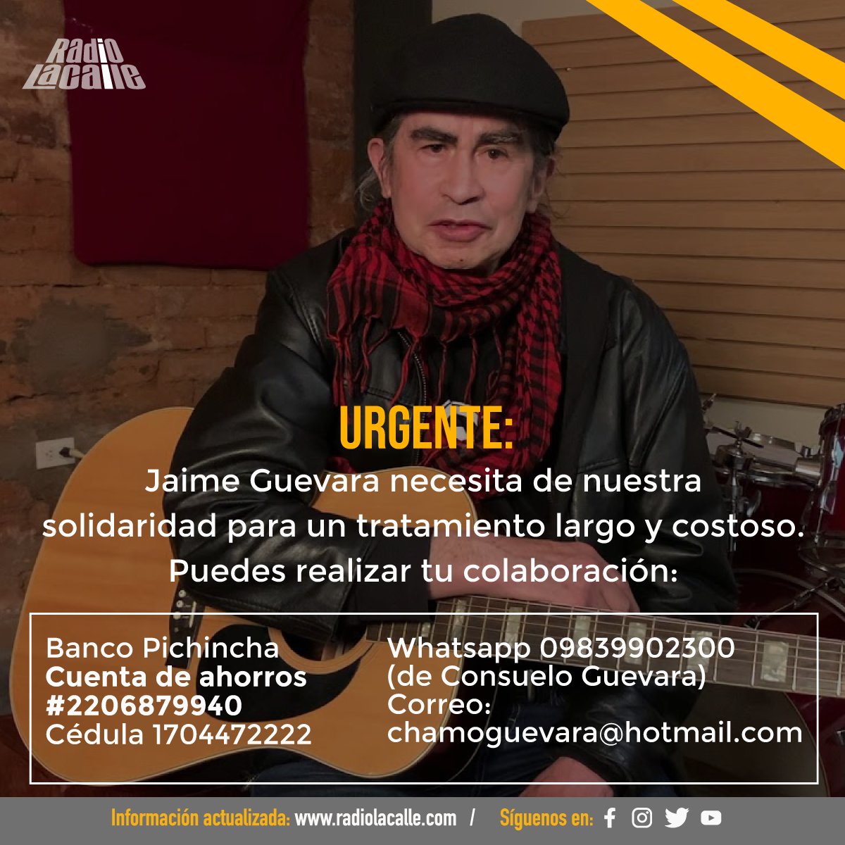 radiolacalle's tweet photo. Apelamos a tu sensibilidad.

#JaimeGuevara #Solidaridad https://t.co/d6d5grsmBm