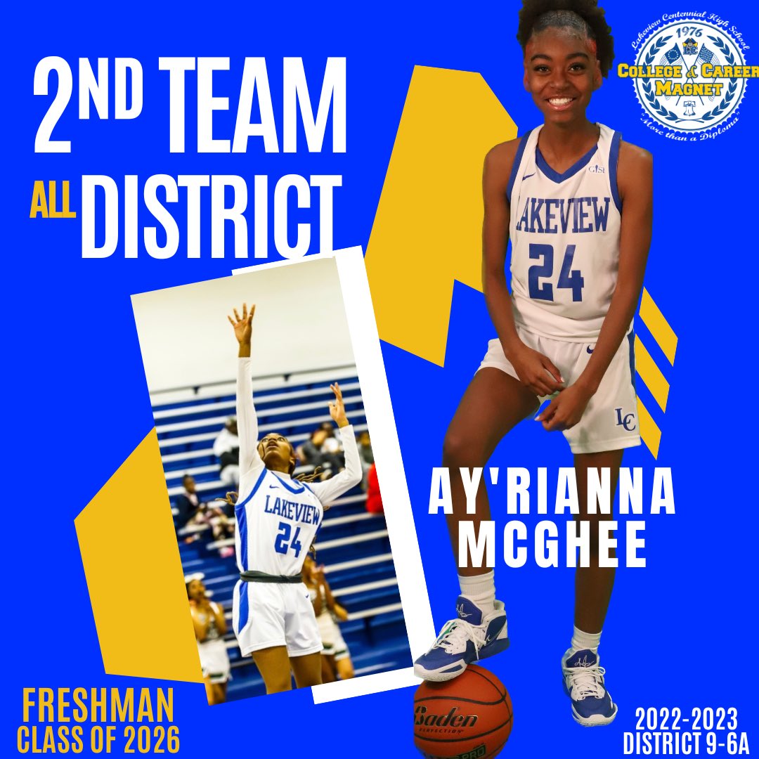 Congratulations to Ay’Rianna McGhee for being named 2022-2023 District 9-6A Second Team All District 🏀💛💙. Your growth over the season has been outstanding! It’s only up from here!!
<a href="/garrong2002/">Garron Green</a> <a href="/TianaGarrett8/">Tiana Garrett</a> @jaclynn_page <a href="/CoachTabSanders/">Tabitha Sanders</a> 
<a href="/coachterreneek/">Terrenee Knight M.Ed</a>