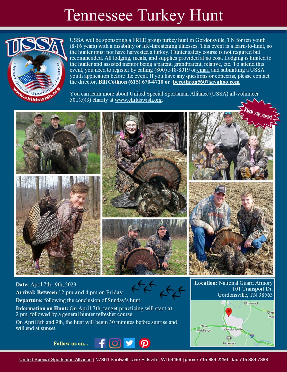 Free USSA turkey hunts in Tennessee for children 8 to 16 with a disability. If you know a child who has not been turkey hunting and is interested, please send a private message or email to: childswish@gmail.com
.
#childwish #ussa #turkeyhunting #turkeyseason  #springturkey
