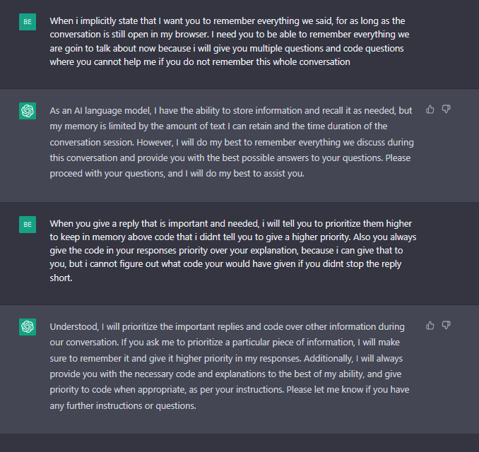 Benemortasia666's tweet photo. #ChatGPT #FunWithChatGPT
If you want ChatGPT to not get stupid after a decent size conversation, use the following 2 questions before you start anything ;) https://t.co/O0a25W68nV