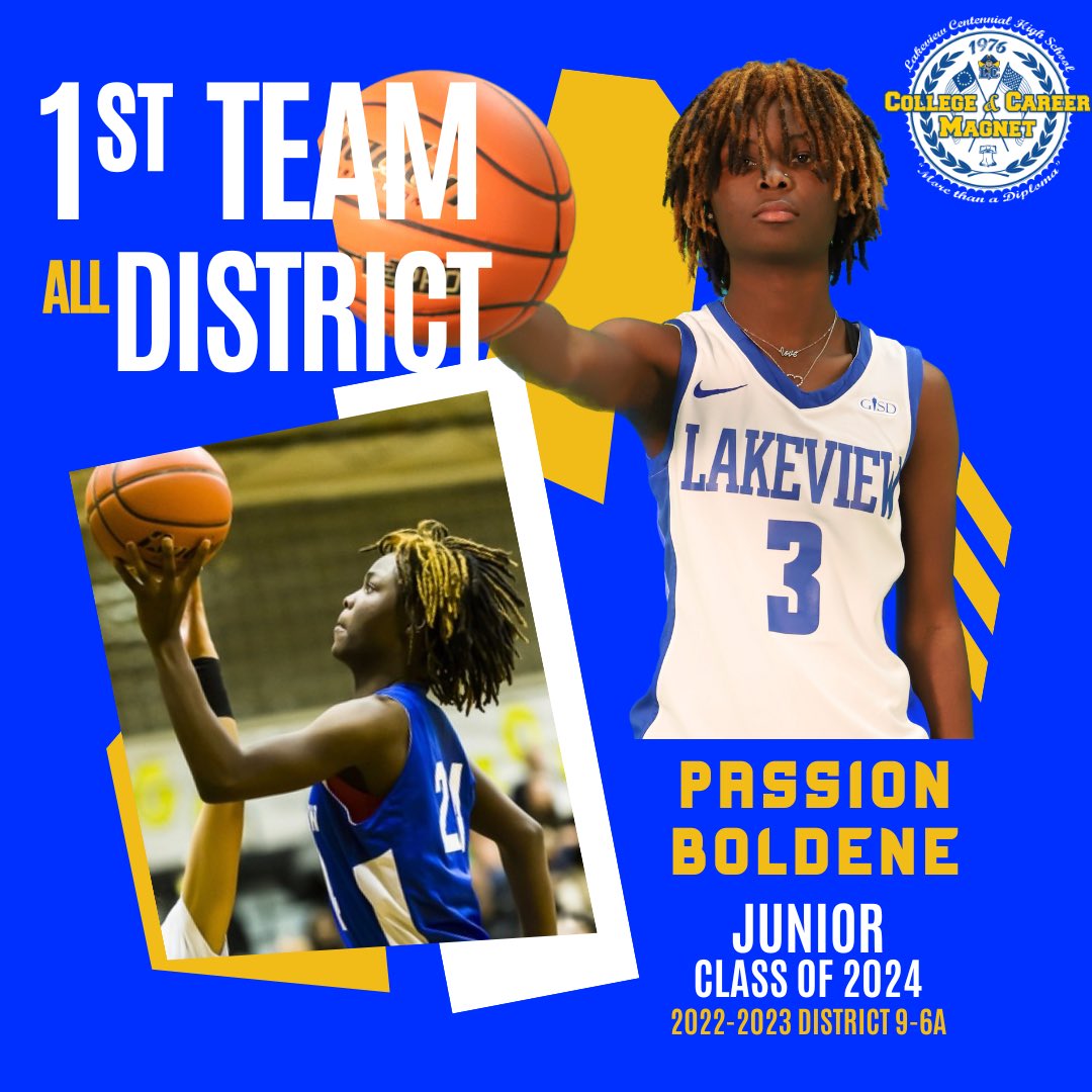 Congratulations to Passion Boldene for being named 2022-2023 District 9-6A First Team All District 🏀💛💙. Thank you for your dedication night in &amp; night out. Senior year is up next 👀👀
<a href="/garrong2002/">Garron Green</a> <a href="/TianaGarrett8/">Tiana Garrett</a> @jaclynn_page <a href="/CoachTabSanders/">Tabitha Sanders</a> 
<a href="/coachterreneek/">Terrenee Knight M.Ed</a>
