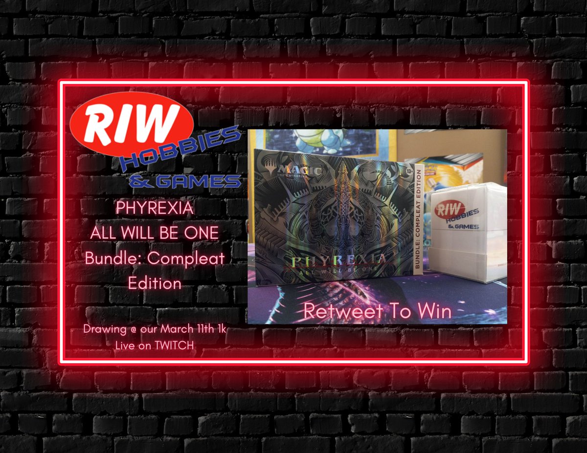 RIWHobbies's tweet photo. It's that time again! Like and retweet this post to be entered to win a FREE Phyrexia All will be one Bundle: Compleat Edition! The drawing will be live on Twitch at our March 11th Pauper $1k!

#riwpauper #mtgone #mtgphyrexia #free #mtg #MagicTheGathering https://t.co/0ooKFfTdva