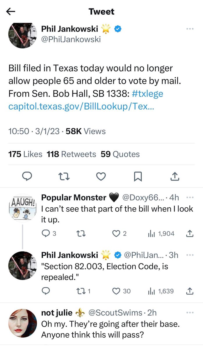 I used to think that they were just cynically trying to gain an an advantage by changing the rules. But older Texans break for Republicans, so they are literally hurting their own voters. Maybe they just really do hate democracy, regardless of who it is?