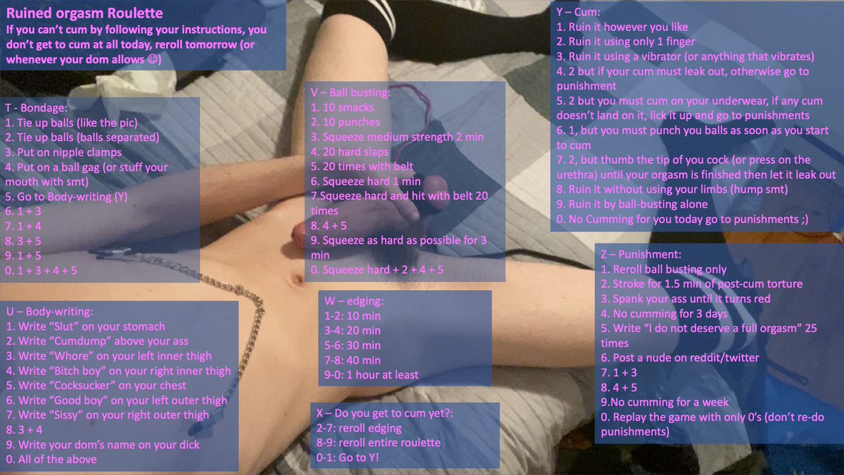 xavierp235's tweet photo. My dom and I decided to make a fun little faproulette for subs who like to edge and ruin their orgasms like good boys! Feel free to leave any comments and I hope you enjoy it as much as I did making it! 😊
#gay #ruinedorgasm #edging #ballbusting #bodywriting #faproulette https://t.co/xpQHk3RiNs