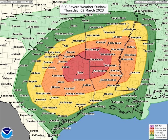 ⚡️ Severe thunderstorms capable of tornadoes and damaging hail are likely tomorrow afternoon and evening in the North Texas area. Thunderstorms are anticipated to start developing around 3pm with a squall line impacting the immediate DFW Metroplex around 7pm. Stay tuned!