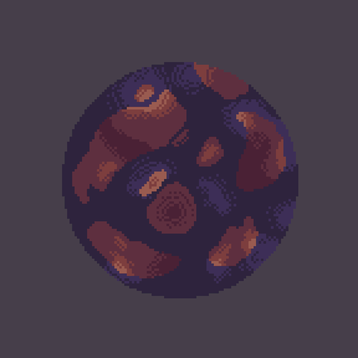 locustpixel's tweet photo. Not the most suitable planet for life was mastered by man. All continents float in purple water, in which there are less deep and warm light areas.

#planet
#pixelart https://t.co/Y2bLlx2JOM