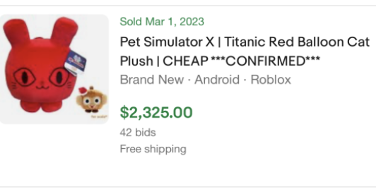 Titanic Red Balloon Cat Plush Big Games Roblox Pet Simulator X