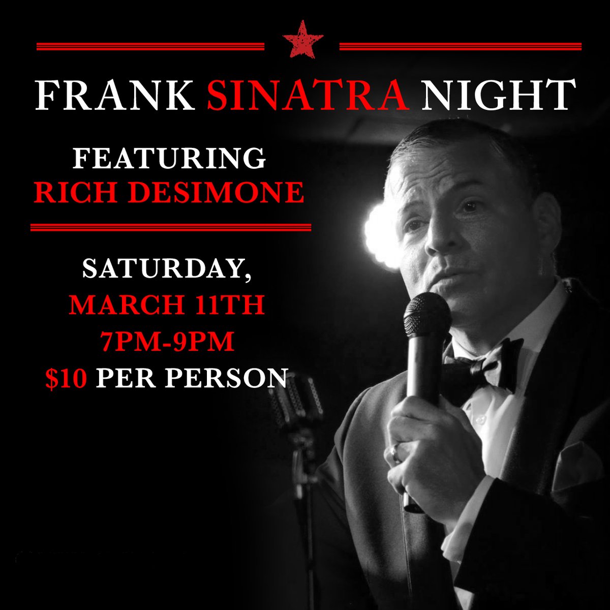 Rich Desimone is back as 'Ol Blue Eyes with us Saturday, March 11th! Reserve your seat with us today, and don't miss this night of amazing music! 

| 215. 644. 9074 | barrarossa.com |