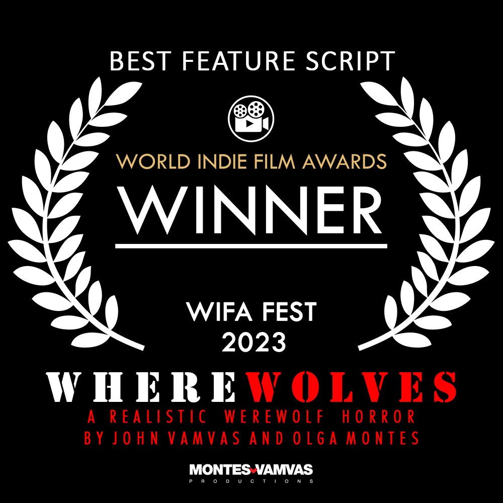 MontesVamvas's tweet image. Thank you World Indie Film Awards for this prestigious award for Best Feature Script!
#screenplay #featurescript #horror #werewolf #werewolves #scripts #screenwriting #script #film
#screenplay #scriptwriting #writing #awardwinning #indiefilm #horror #thriller #SupportIndieFilm