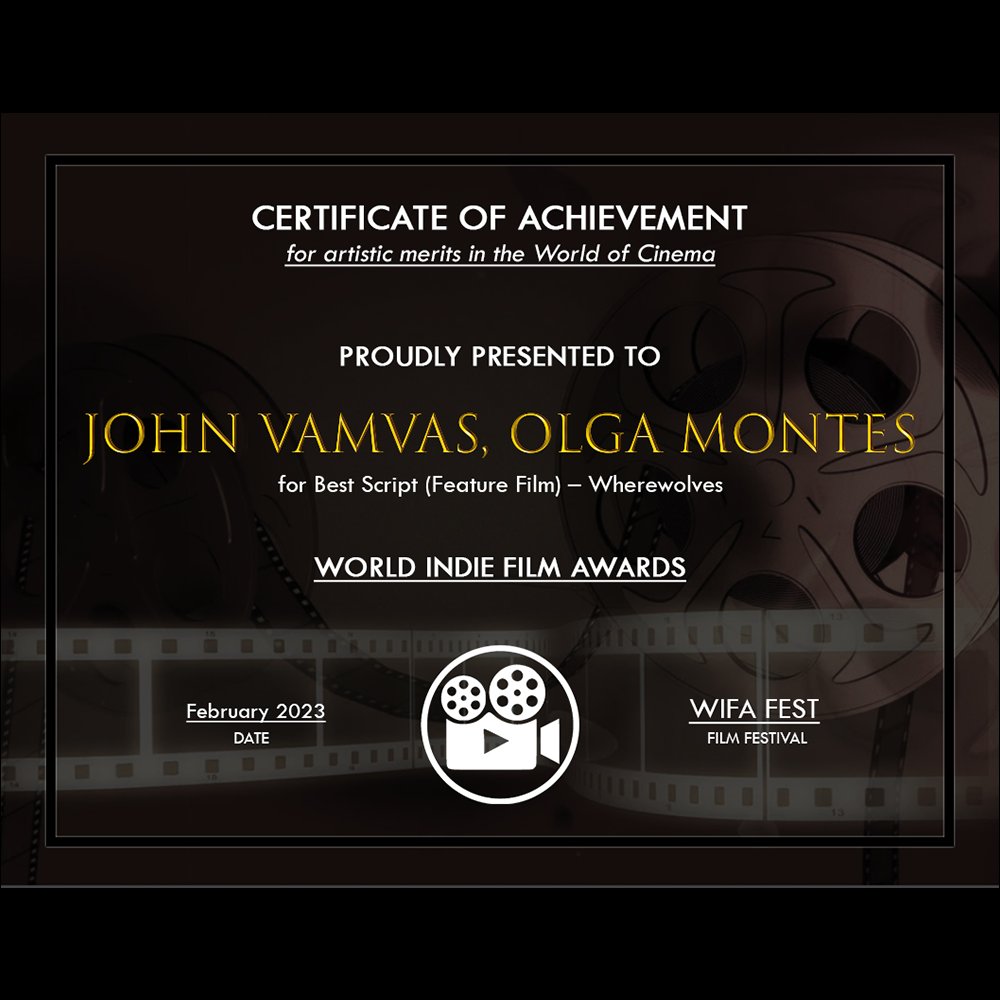 MontesVamvas's tweet image. Thank you World Indie Film Awards for this prestigious award for Best Feature Script!
#screenplay #featurescript #horror #werewolf #werewolves #scripts #screenwriting #script #film
#screenplay #scriptwriting #writing #awardwinning #indiefilm #horror #thriller #SupportIndieFilm