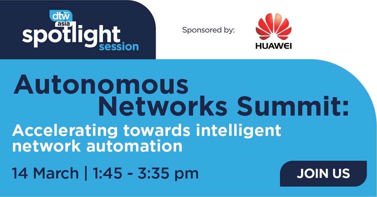 #DTWAsia attendees: Join us as we explore the latest industry developments in Autonomous Networks, discover best practices, and learn from the achievements of successful AN implementations. 

Learn how you can attend this spotlight session: ow.ly/xZYe50N4t00 #TMFDigital
