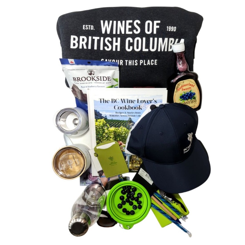 BCWine's tweet photo. Giveaway! Win this prize pack valued at up to $450! Enter at the link below 🫐🍷 

#BCWine #BCBlueberries #BCBlueberry #SwirlBC