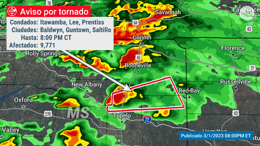 conexiontiempo's tweet photo. Aviso por tornado en #Mississippi para el condado de #Itawamba, #Lee y #Prentiss hasta las 8:00 PM CT. https://t.co/4cTlOFWqHz