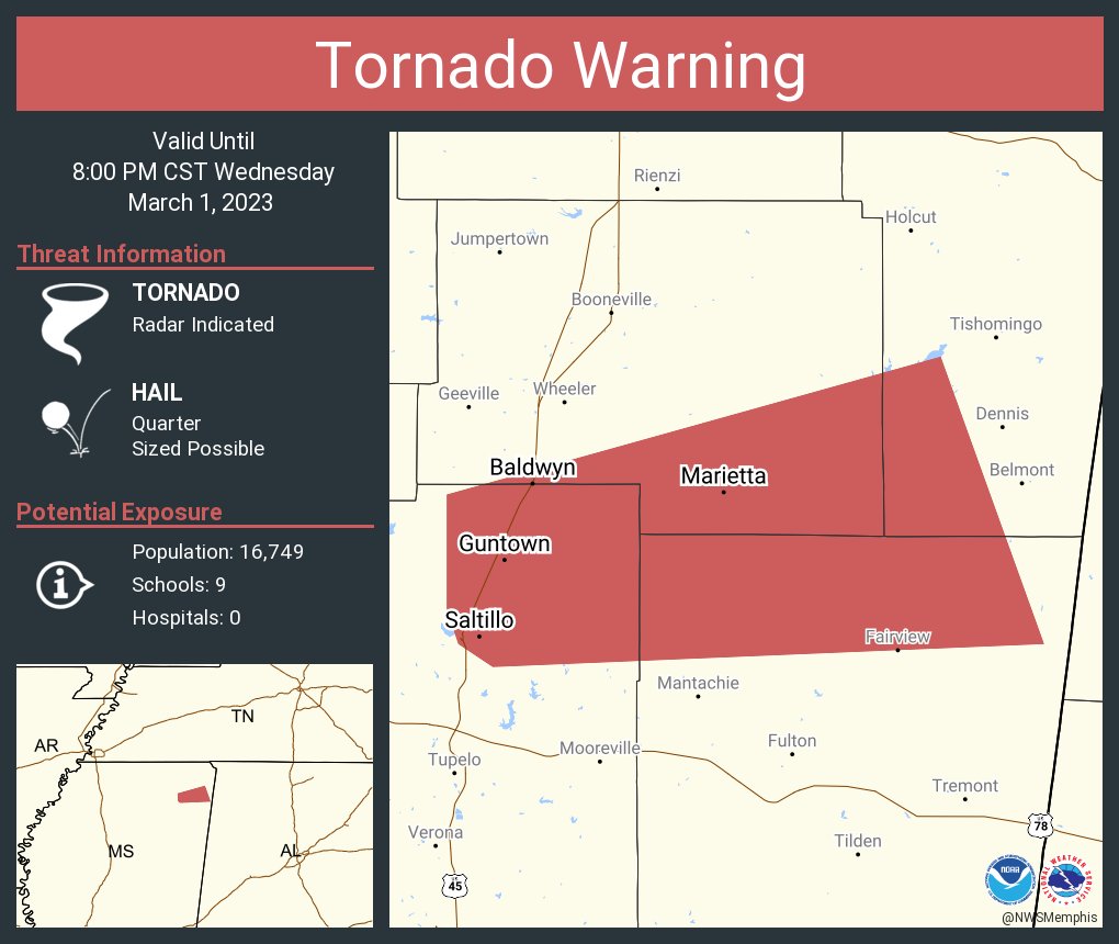 NWS Memphis on Twitter "Tornado Warning continues for Saltillo MS