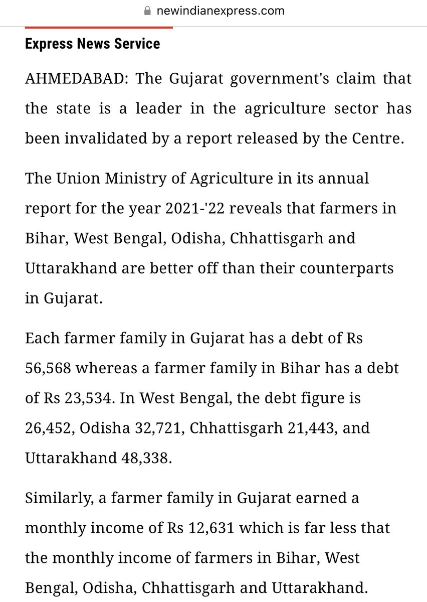 PuttaVishnuVR's tweet photo. Modi ji claimed to Double Farmers income by 2022, but GOI’s own data reveals Farmer debt has Doubled

Agriculture employs 61% of #Gujarat’s households &amp; each farmer family in GJ has an Avg. debt of ₹56,568

The farmers in GJ protest for 8 hrs power. That’s the real #GujaratModel https://t.co/paUxPwmp8h