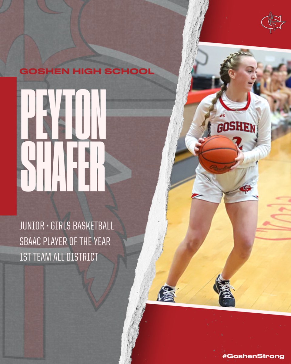 Junior Peyton Shafer has been crowned the SBAAC Girls Basketball Player of the Year! Congrats P
@GoshenWarriors <a href="/GoshenLocal/">Goshen Local Schools</a> <a href="/AthleticGoshen/">Goshen Athletic Boosters</a> <a href="/G_Lady_Warriors/">Lady Warriors Bball</a>