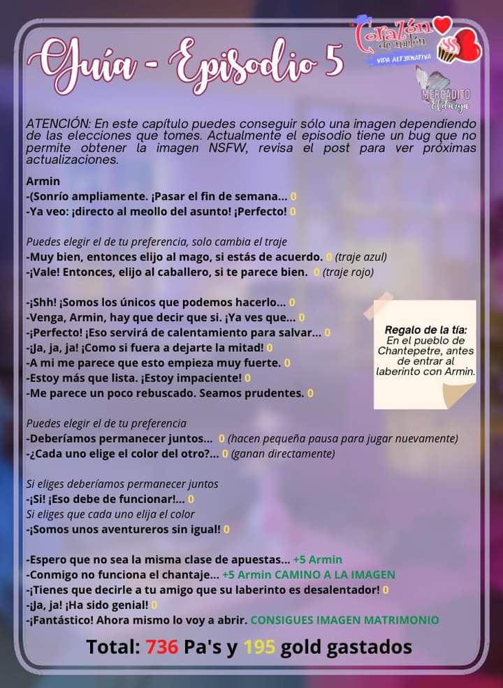 Alberto66464504's tweet photo. Guía del episodio 5 de Corazón de Melón Vida Alternativa Armin [PROPUESTA]

Créditos a Facebook Mercadito Eldarya

#CDMVA #CorazondeMelon #AmourSucre #AmorDoce #Mycandylove #Armin #ARMINISBACK #Guia https://t.co/CmkQ5TWWon