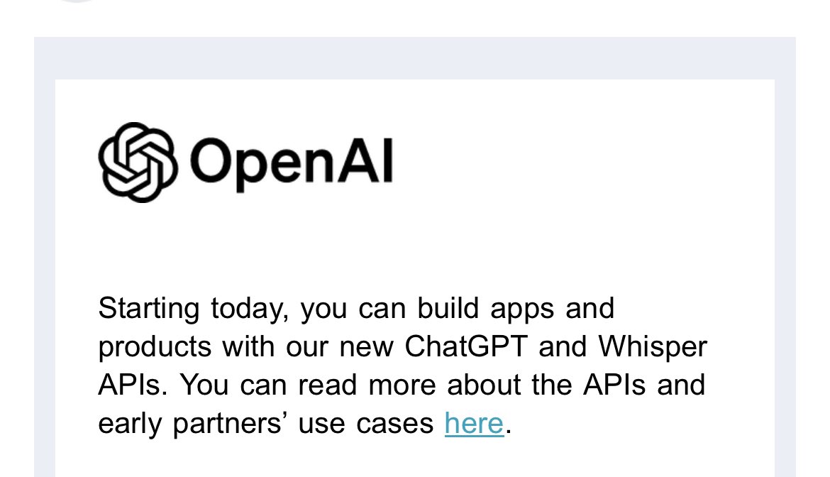 ishnbedi's tweet image. Can’t wait to see devs making API calls and labelling their app as a ` revolutionising AI startup`.
I’ll do that too✌🏼
#OpenAI #ChatGPT #WhisperAPI