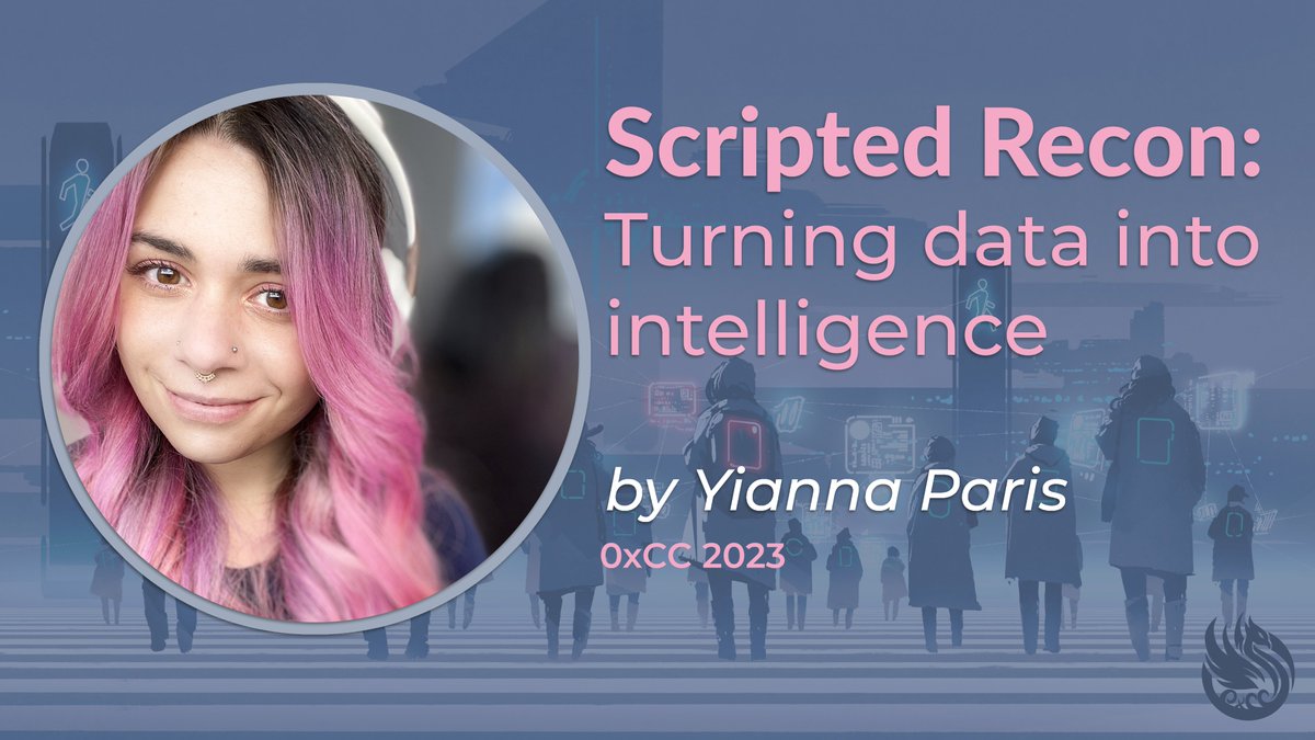First up, we're excited to announce "Scripted Recon: Turning data into intelligence" by <a href="/punk_fairybread/">~ / yianna / script_kitty /</a>! 

Learn how to automate the overwhelming stuff
Difficulty: Beginner - Intermediate
For more information, see 0xcc.sh/sr.html