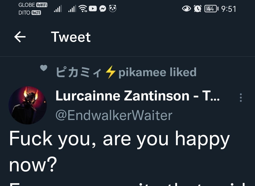 Pikamee liking EndwalkerWaiter's tweet, Pikamee