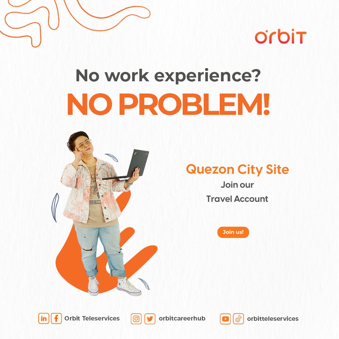 OrbitCareerHub's tweet photo. 📢 We're hiring, Quezon City!

Experience is not the only thing we're looking for. If you're motivated, enthusiastic, and ready to learn, we want you! Join our team today!

🧡 Build a #MeaningfulCareer with Orbit. Apply now to get started. https://t.co/5qWu5gVUeH