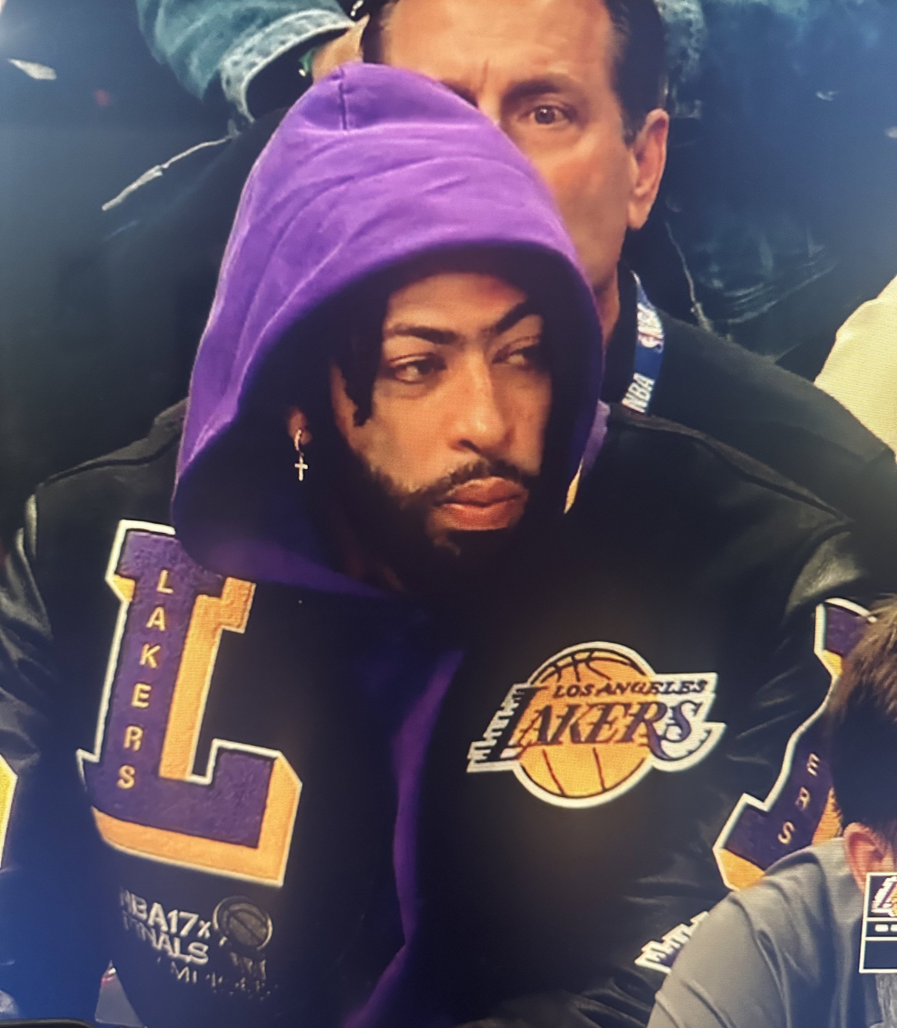 Anthony Davis wearing the Official NBA Lakers Championship jacket