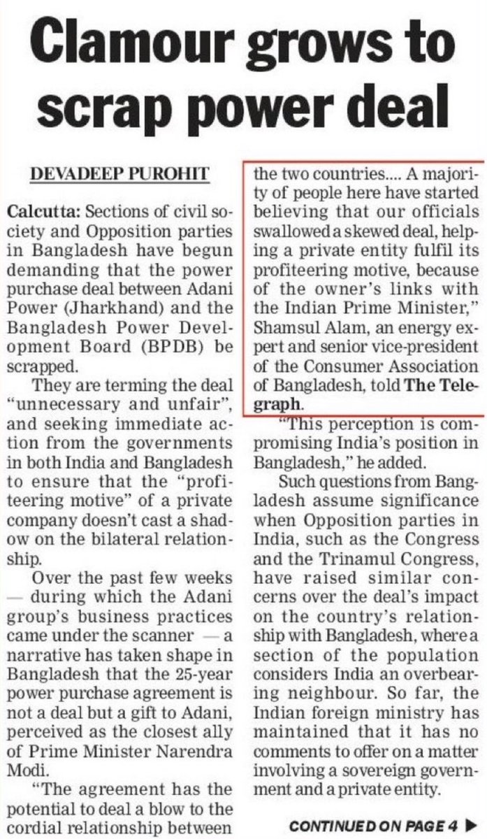 PuttaVishnuVR's tweet photo. “A majority of people here have started believing that our our officials swallowed a skewed deal, helping a private entity fulfil its profiteering motive, because of the owner’s links with Indian PM”-Shamsul Alam, SVP of the Consumer Association of Bangladesh.
#ModiShamedIndia https://t.co/ZXvz6gl0Jl