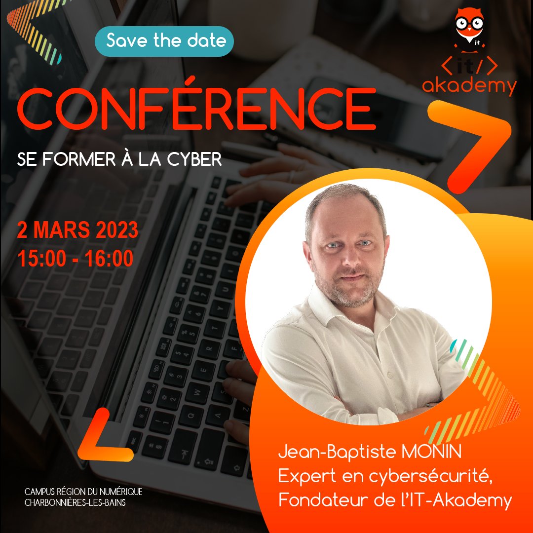 #Conférence #cyber #cybersécurité #formation <a href="/CampusRegion/">Campus Région du numérique</a> <a href="/jbmonin/">JB Monin</a> #expertise <a href="/ADIRA_asso/">ADIRA</a> <a href="/ENE_69/">Entreprises&Numérique</a> <a href="/Digitaleague/">Digital League</a>